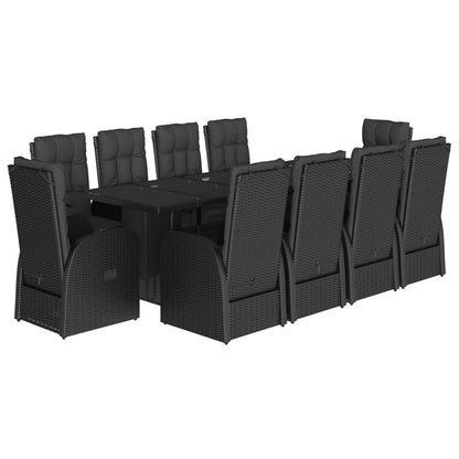 11 Piece Garden Dining Set with Cushions Black Poly Rattan - 57×69×106cm