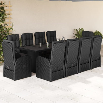 11 Piece Garden Dining Set with Cushions Black Poly Rattan - 57×69×106cm