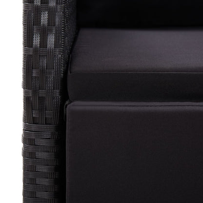 9 Piece Garden Dining Set with Cushions Black Poly Rattan - 240×90×75cm