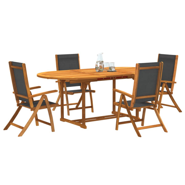  5 Piece Garden Dining Set Solid Wood Acacia and Textilene