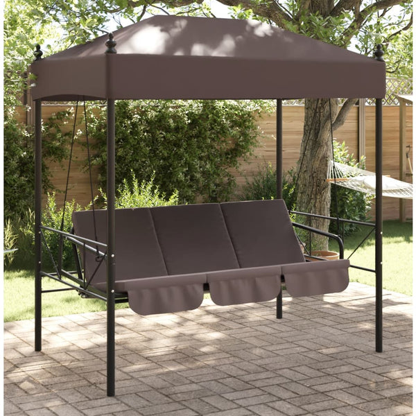  Garden Swing Bench with Canopy Coffee Brown Steel