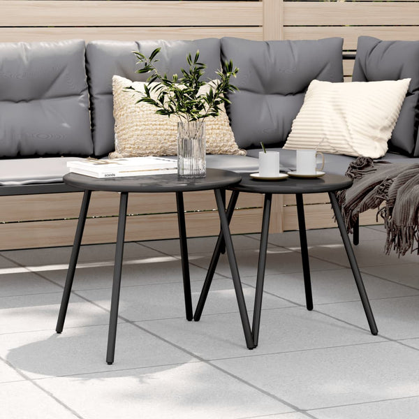  Garden Coffee Tables 2 pcs Round Black Powder-coated Steel