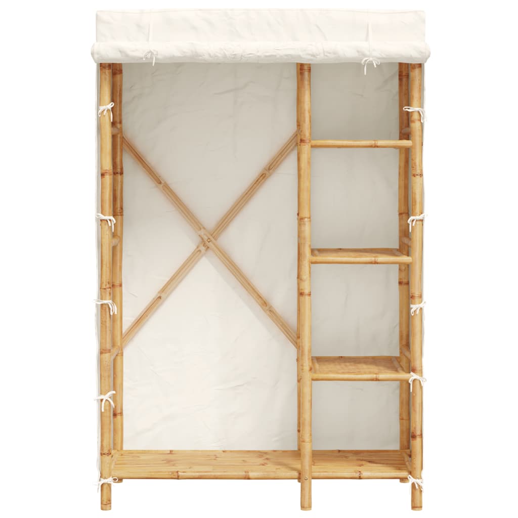 Bamboo Wardrobe Cabinet with Hanging Rail Shelf Freestanding Clothes Storage