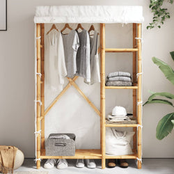 Bamboo Wardrobe Cabinet with Hanging Rail Shelf Freestanding Clothes Storage