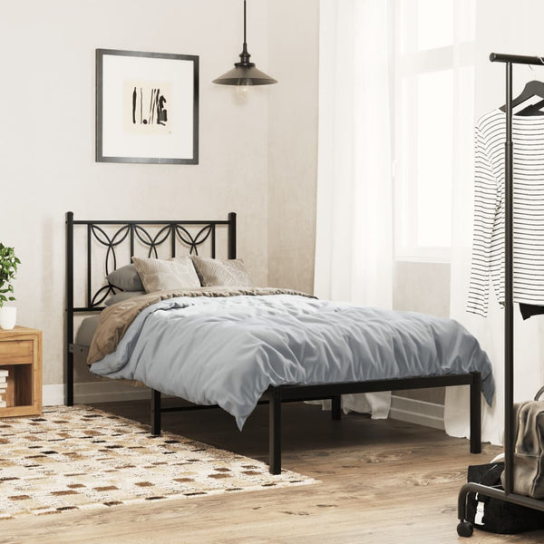  Metal Bed Frame with Headboard Black\White