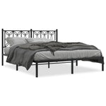 Stylish Metal Bed Frame with Headboard Black Queen Size