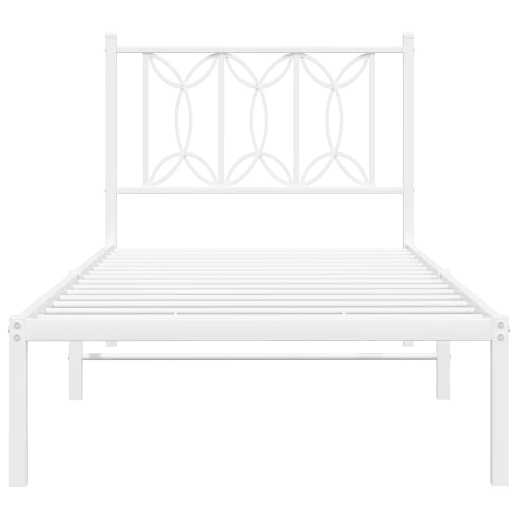 Metal Bed Frame with Headboard - White Single