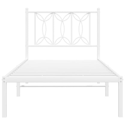 Metal Bed Frame with Headboard - White Single