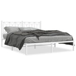 Stylish Metal Bed Frame with Headboard Black Queen Size