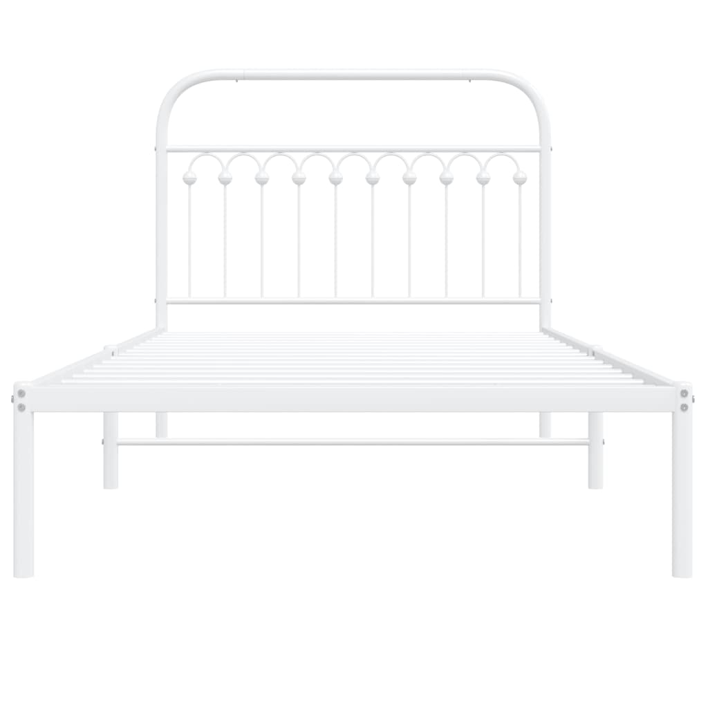 Metal Bed Frame with Headboard, King Single White\Black