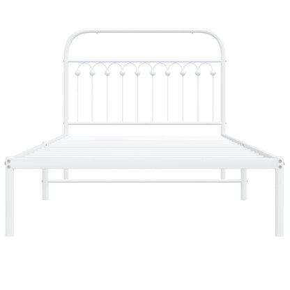 Metal Bed Frame with Headboard, King Single White\Black