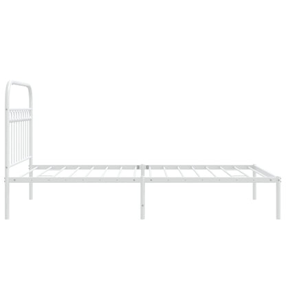 Metal Bed Frame with Headboard, King Single White\Black