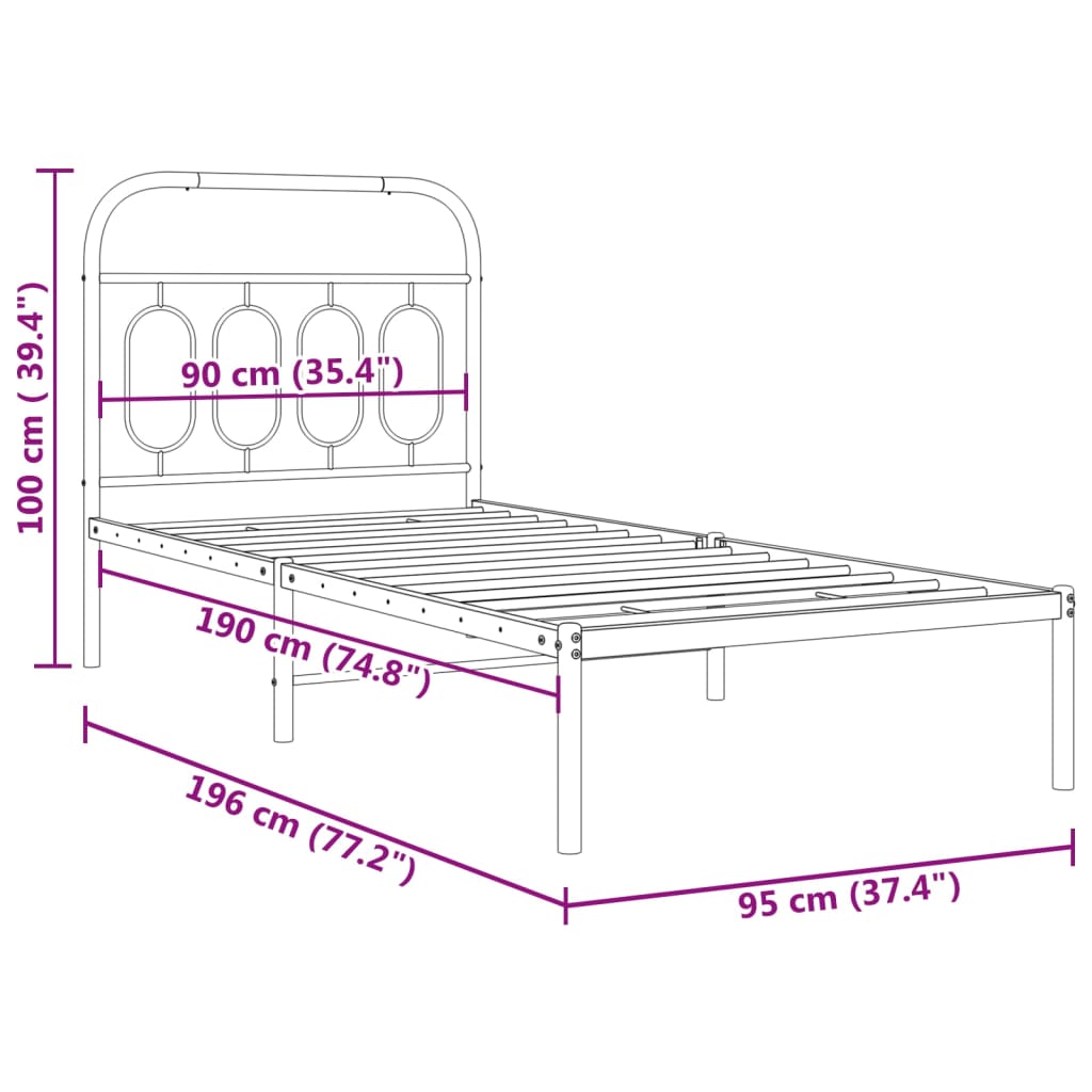 Metal Bed Frame with Headboard Black Single Size
