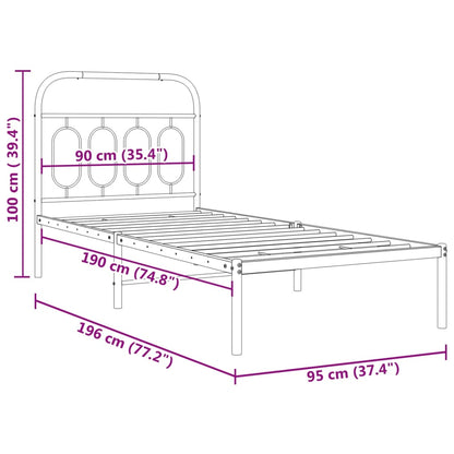 Metal Bed Frame with Headboard Black Single Size