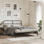 Stylish Metal Bed Frame with Headboard Black Queen Size