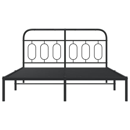 Stylish Metal Bed Frame with Headboard Black Queen Size