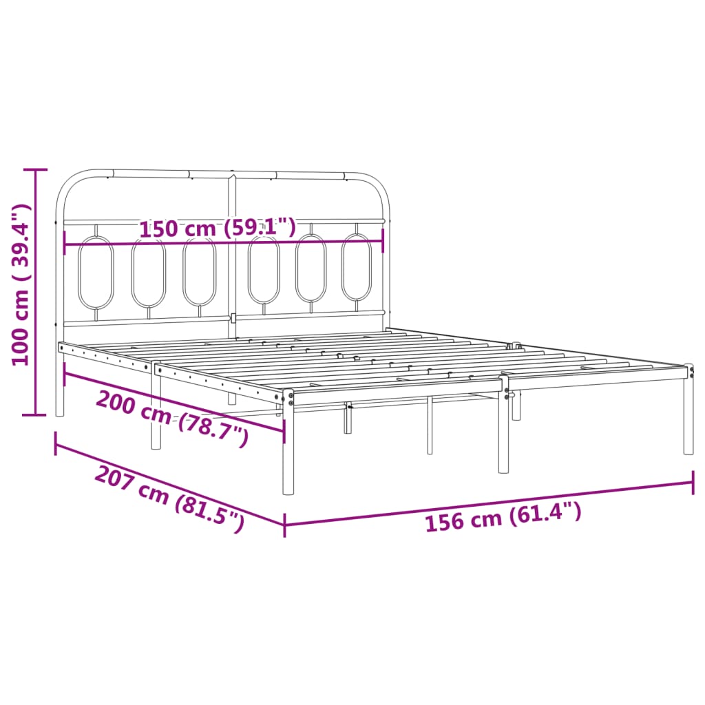 Stylish Metal Bed Frame with Headboard Black Queen Size