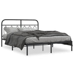 Stylish Metal Bed Frame with Headboard Black Queen Size