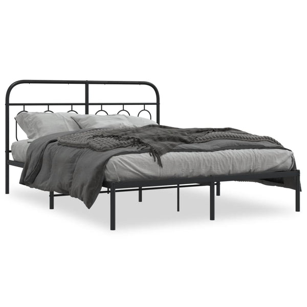  Stylish Metal Bed Frame with Headboard Black Queen Size