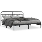 Stylish Metal Bed Frame with Headboard Black King Size