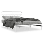 Stylish Metal Bed Frame with Headboard Black Queen Size