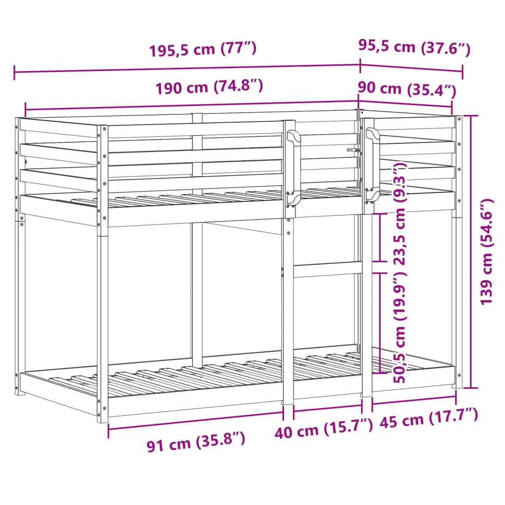 Solid Pine Bunk Bed for Kids with Guardrails and Slatted Base