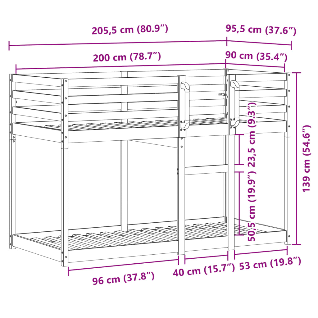 Single Bunk Bed Solid Pine Wood Loft Bed with Slatted Base Compact Design