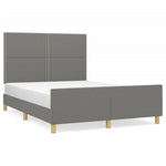 Bed Frame with Headboard Double Bed Base Dark Grey Double Size Fabric