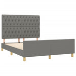 Bed Frame with Headboard Double Bed Base Dark Grey Double Size Fabric