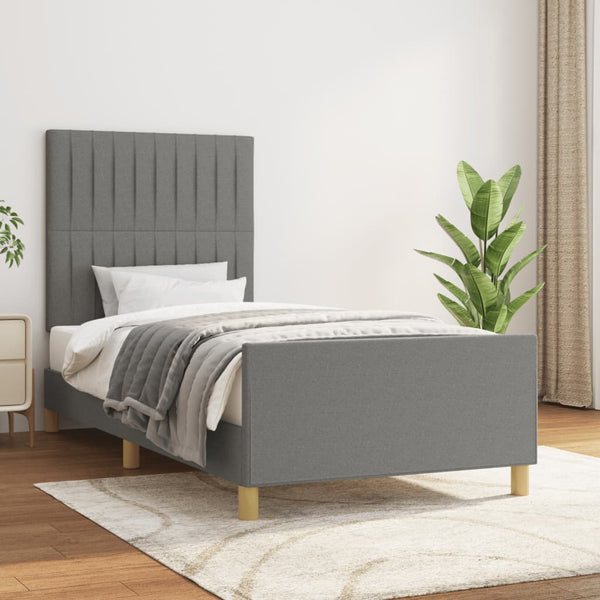  Bed Frame with Headboard Dark Grey King Single - Fabric