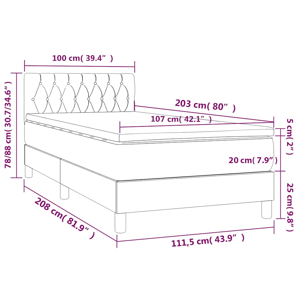 King Single Fabric Bed with Mattress and Medium Firm Support Black