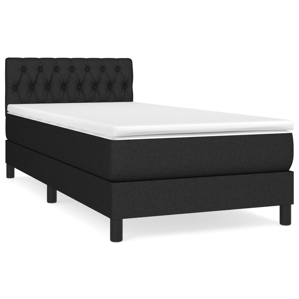 King Single Fabric Bed with Mattress and Medium Firm Support Black