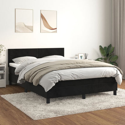 Black Box Spring Bed with Pocket Spring Velvet Mattress Double Size
