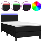 King Single Black Fabric Bed with Mattress and LED Lighting Feature