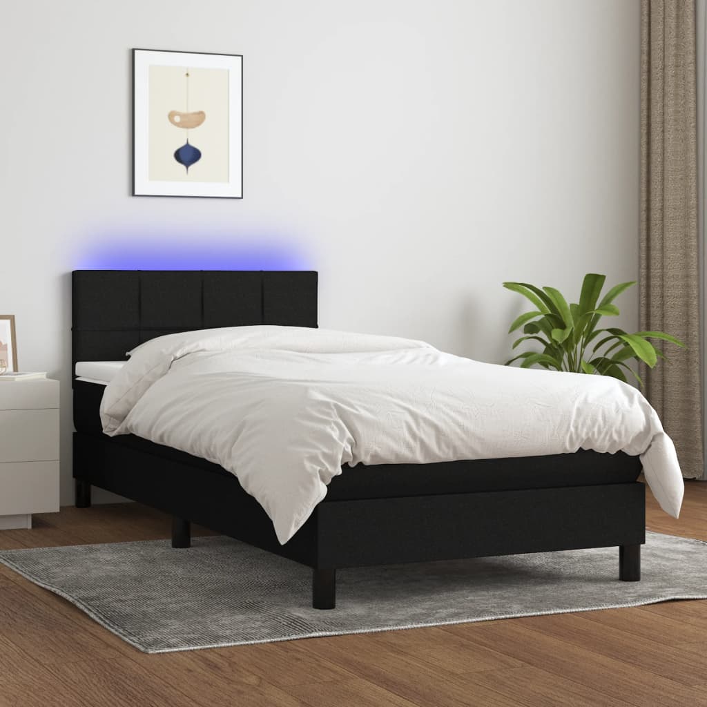 Black King Single Box Spring Bed with LED and Pocket Spring Mattress