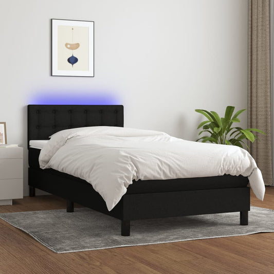 Black King Single Box Spring Bed with Pocket Spring Mattress and LED