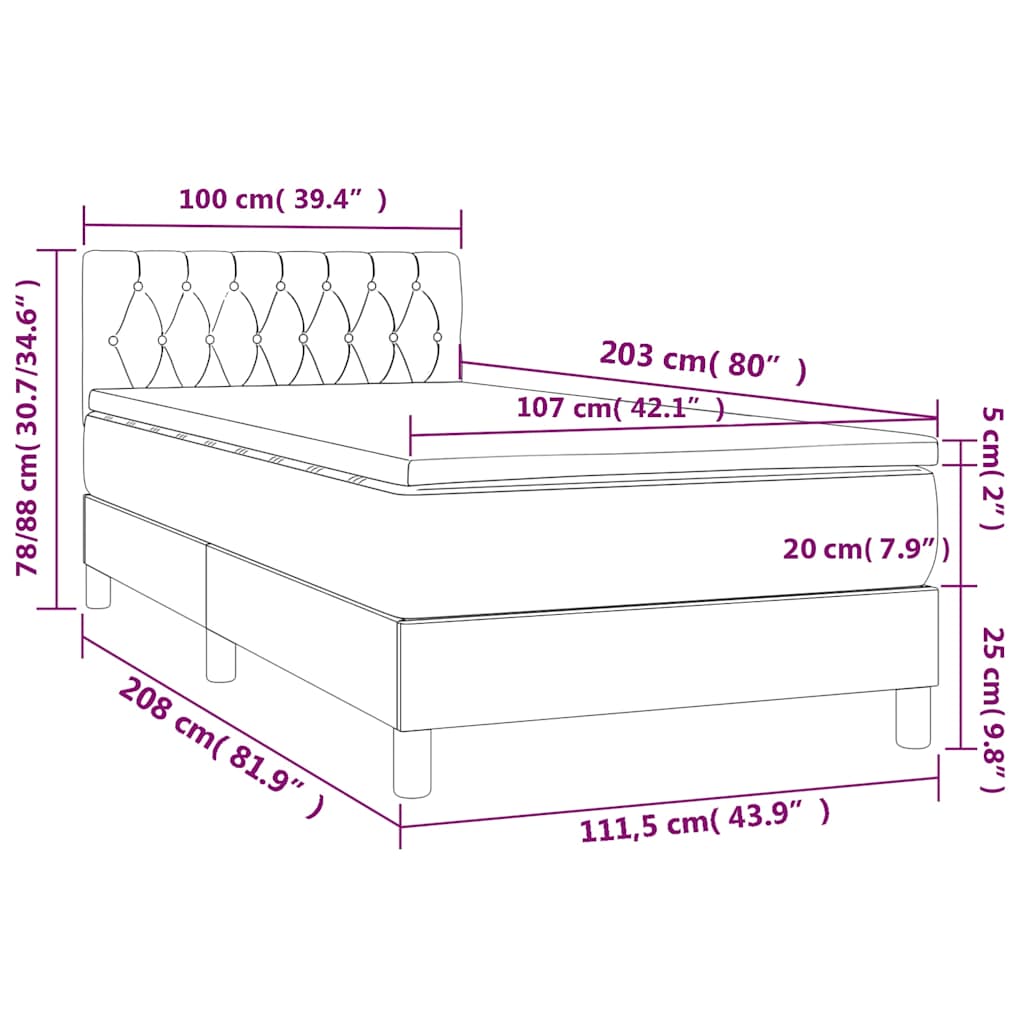 Black King Single Box Spring Bed with Pocket Spring Mattress and LED