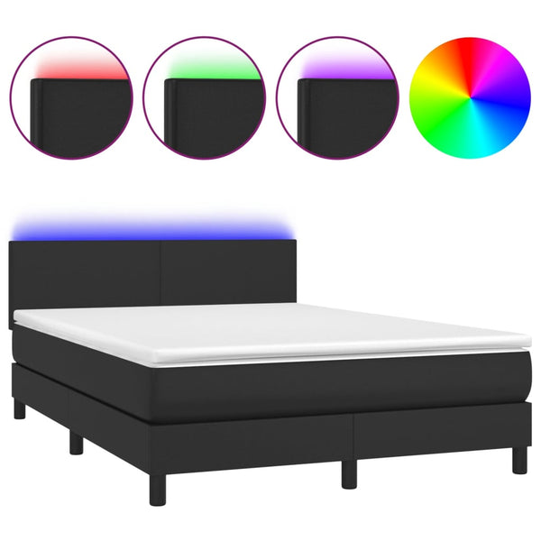  Sleek Black Queen Size Box Spring Bed with LED and Comfortable Mattress