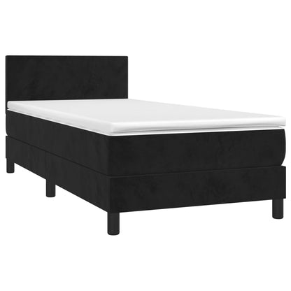 Black King Single Velvet Bed with Pocket Spring Mattress and Adjustable LED