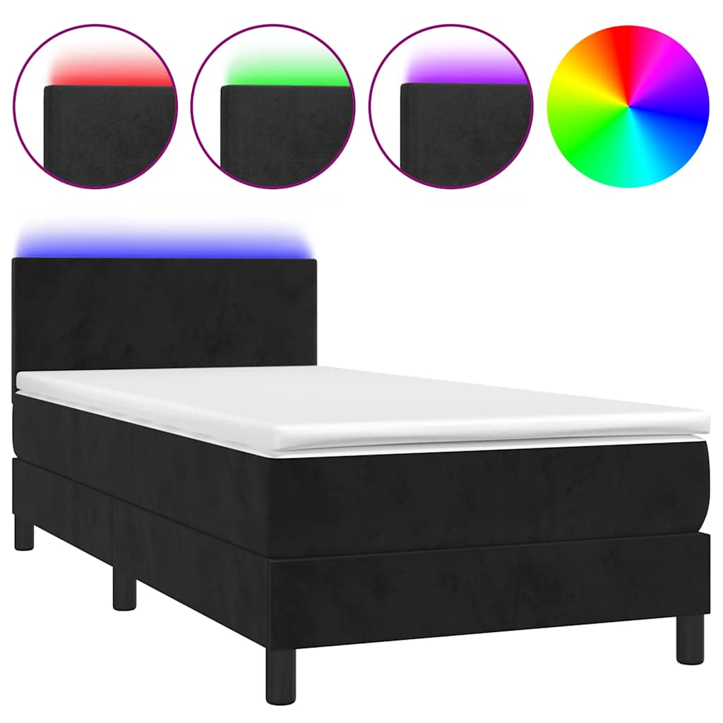 Black King Single Velvet Bed with Pocket Spring Mattress and Adjustable LED
