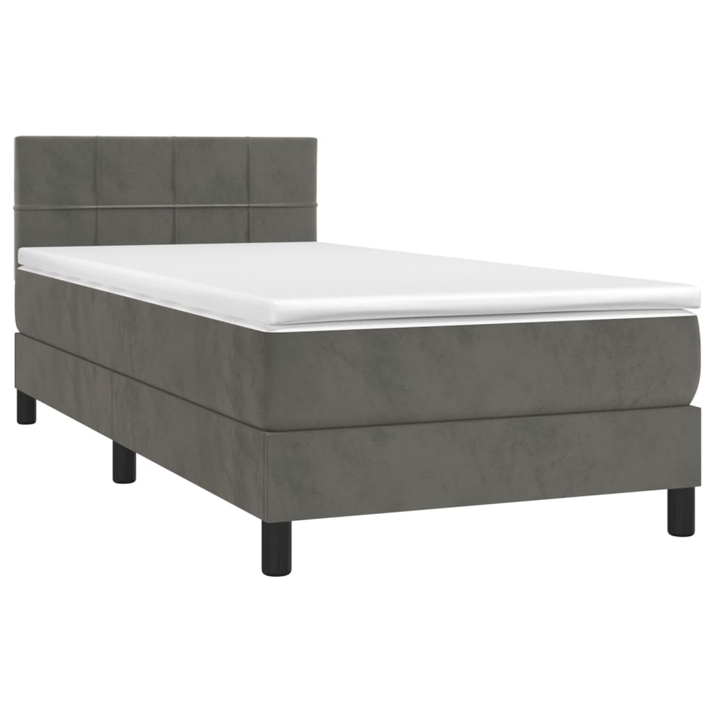 Dark Grey Velvet Bed with LED Features and Removable Mattress Topper King Single