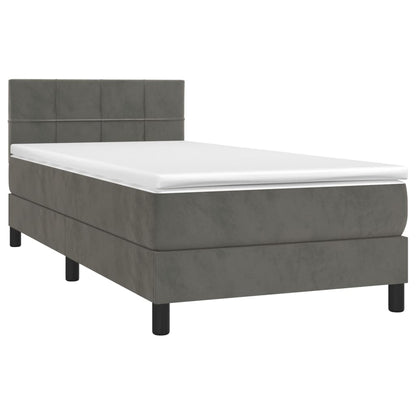 Dark Grey Velvet Bed with LED Features and Removable Mattress Topper King Single