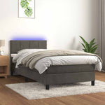 Dark Grey Velvet Bed with LED Features and Removable Mattress Topper King Single