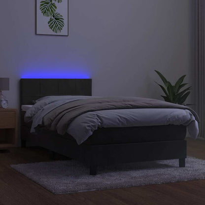 Dark Grey Velvet Bed with LED Features and Removable Mattress Topper King Single