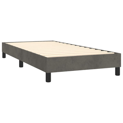 Dark Grey Velvet Bed with LED Features and Removable Mattress Topper King Single