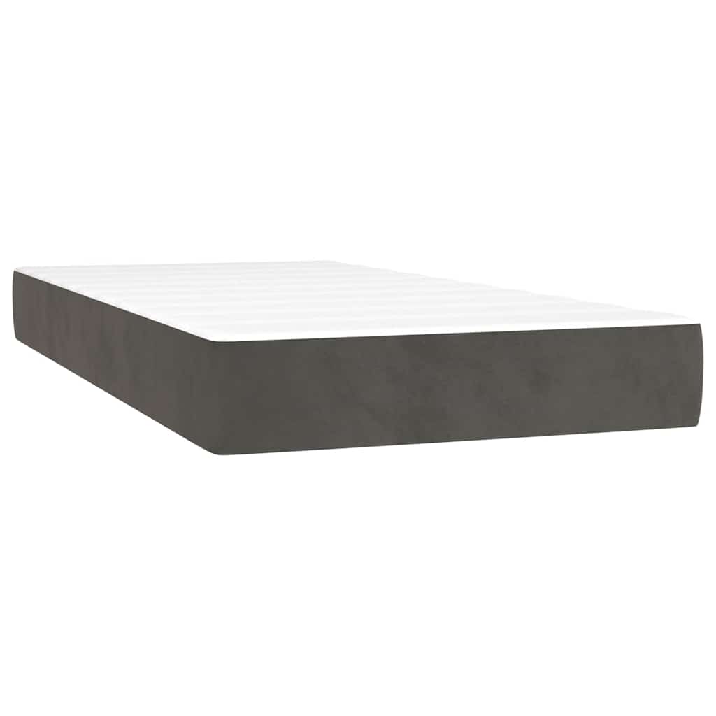 Dark Grey Velvet Bed with LED Features and Removable Mattress Topper King Single