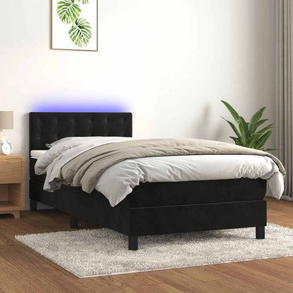 Black Velvet Box Spring Bed King Single with Pocket Spring Mattress and LED
