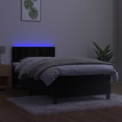 Black Velvet Box Spring Bed King Single with Pocket Spring Mattress and LED