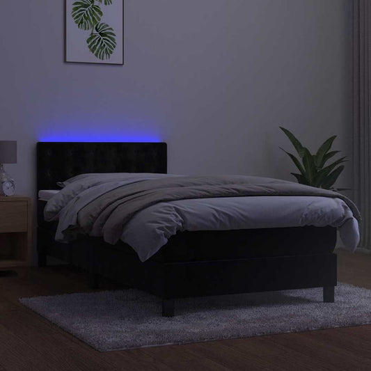 Black Velvet Box Spring Bed King Single with Pocket Spring Mattress and LED