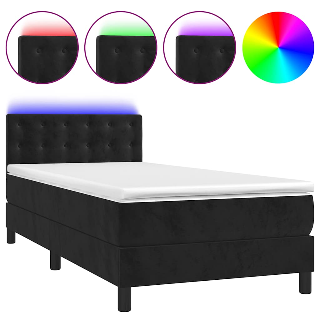 Black Velvet Box Spring Bed King Single with Pocket Spring Mattress and LED